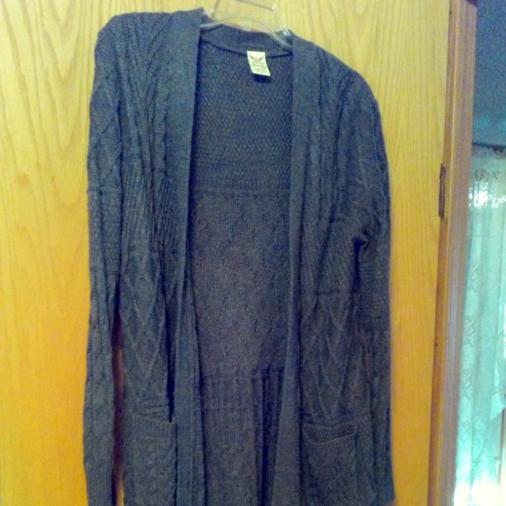 Heathered Charcoal Gray Cardigan Size L (12-14) Women